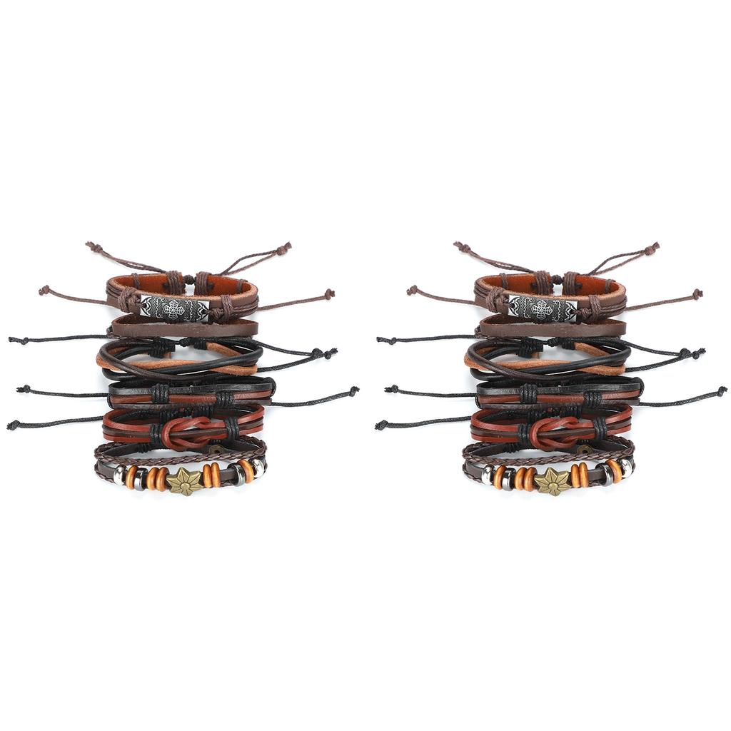 2 Set Handgelenk Lederarmband Retro DIY Handgewebt Vintage Handwerk Handgelenk Schmuck Dekorationen