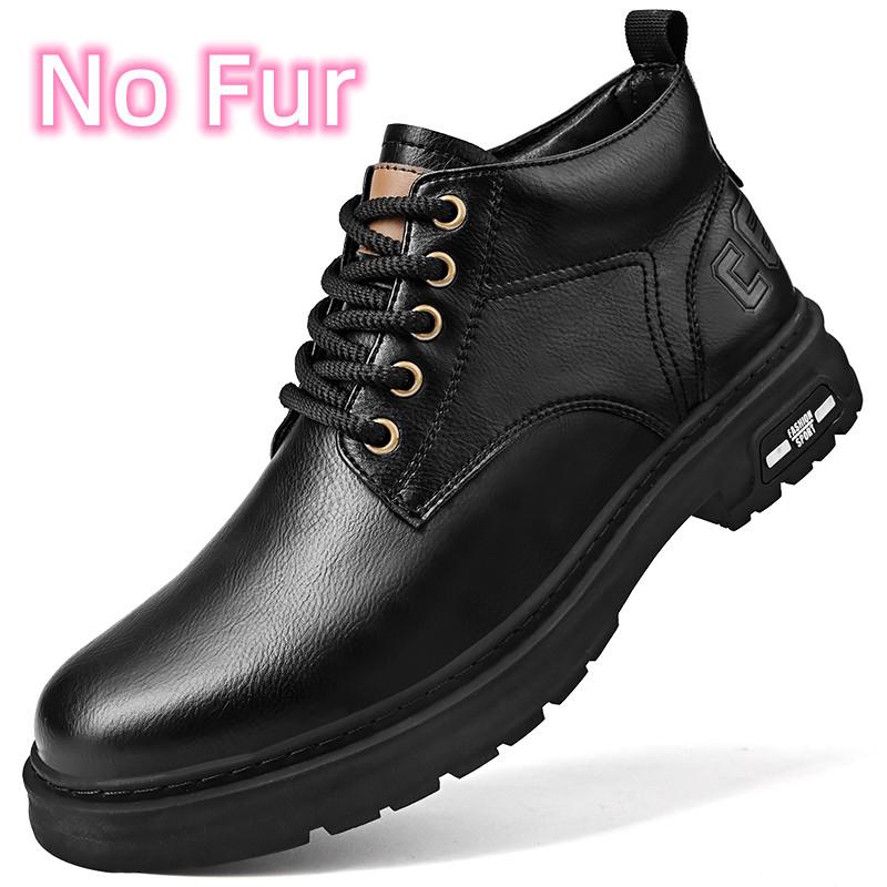 Модная Повседневная Удобная Мужская Обувь Кожа Стильные Мужские Повседневные Ботинки 2024 Роскошные Ботильоны На Шнуровке Теплые Зимние Ботинки с Плюшевым Мехом 37 5228₽