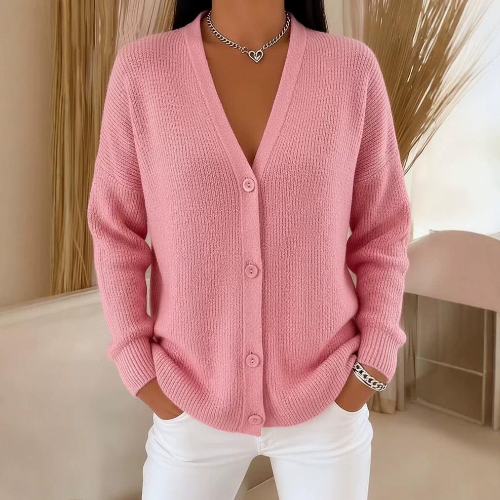 Damen V-Ausschnitt Knopfleiste Strickmantel - Herbst/Winter Kollektion