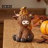 Lifelike Animal Shape Ornaments Highland Cow Garden Statue, Cute Resin Figurine Outdoor Indoor Hand Painted Collectibles Table Desk Decor, Gift