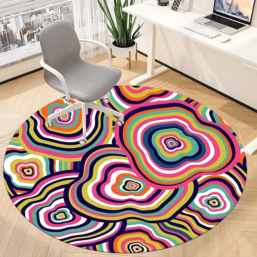 1pc Psychedelic Circles Office Round Area Rug, Indoor Mat Suitable ForOffice, Under Office Chairs Bedroom Living Room Home Decor, Room Deco Q065