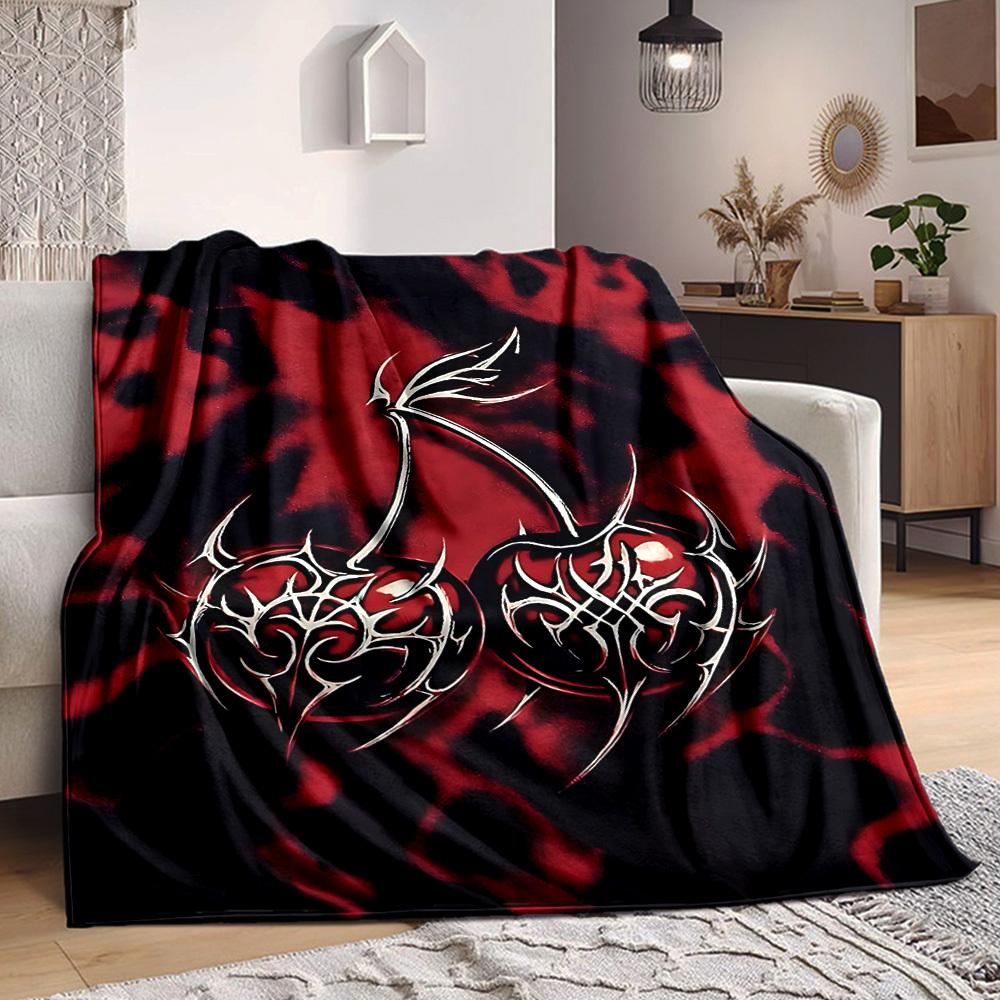 

1pc Flame Heart cherry Blanket, Lightweight Flannel Throw Blanket For Sofa, Bed, Travel, Camping, Living Room, Office, Couch, Chair, And Bed 80cmx120cm