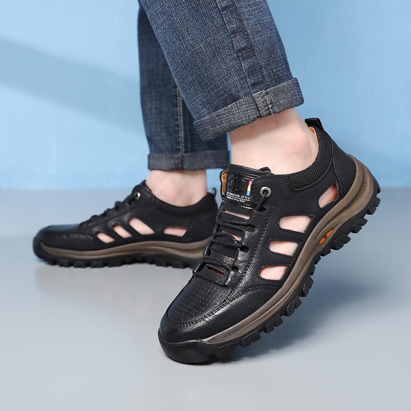 Summer Men Casual Shoes Fashion Leather Breathable Sandals Outdoor Hiking Sneakers High Quality Lace-up Sport Shoes for Men Shoe