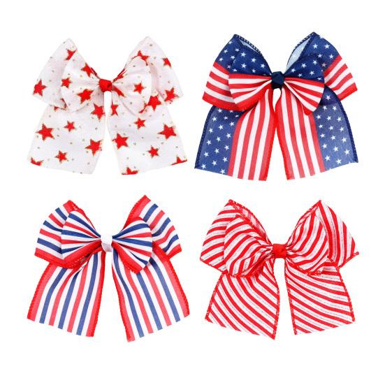Patriotic Double-Layer Bow Hair Clip American Flag Patriotic Bows Independence Day Holiday Hair Accessory