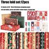 12pcs Striped Print Gift Wrapping Paper Snowflake Print Christmas Wrapping Paper  Holiday Presents
