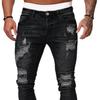 Men Jeans Ripped Washed Solid Color Button Zip Fly Streetwear Hip Hop Skinny Denim Pants Trousers for Outdoor