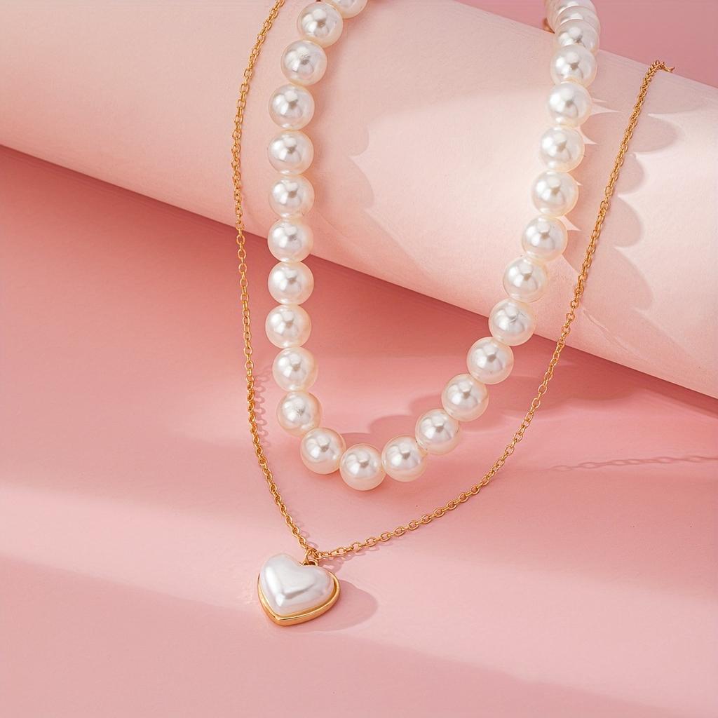 Stylish Simple Pearl Necklace Double Layer Women's Necklace Stacked Wind Alloy Necklace, Accessories