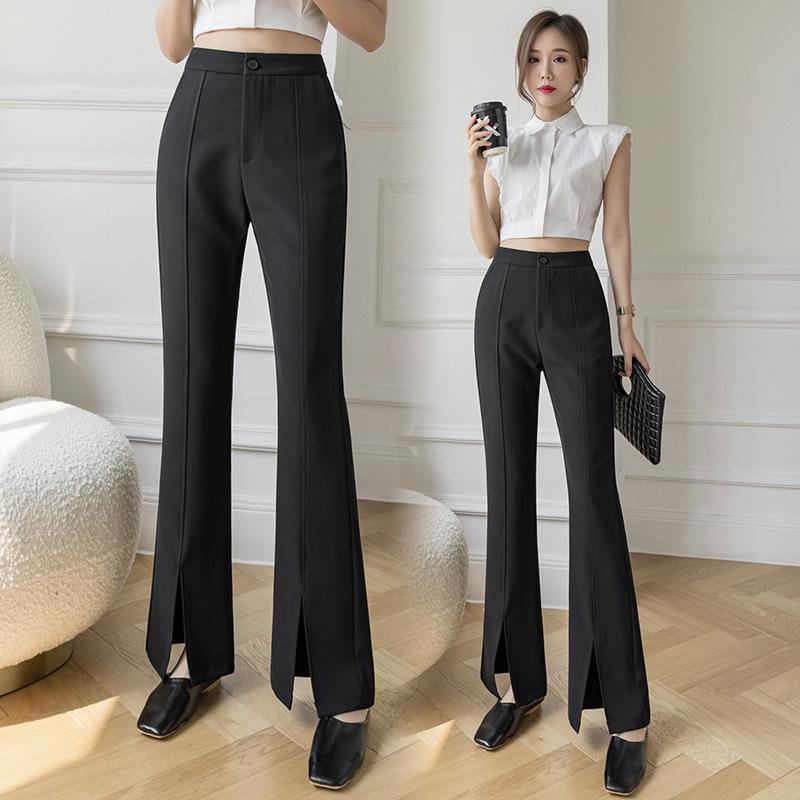 Women s Korean Style High-Waisted Flared Split Dress Pants - Spring/Summer 2026 Collection, Slimming Drapey Trousers Casual Trousers. Small чёрный