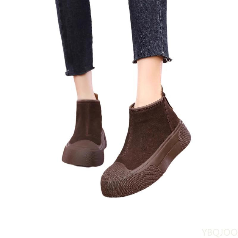 Modische vielseitige Wildleder-Kurzstiefel mit dicker Sohle Schneestiefel Herbst Winter neue lässige bequeme Baumwoll-Damenschuhe