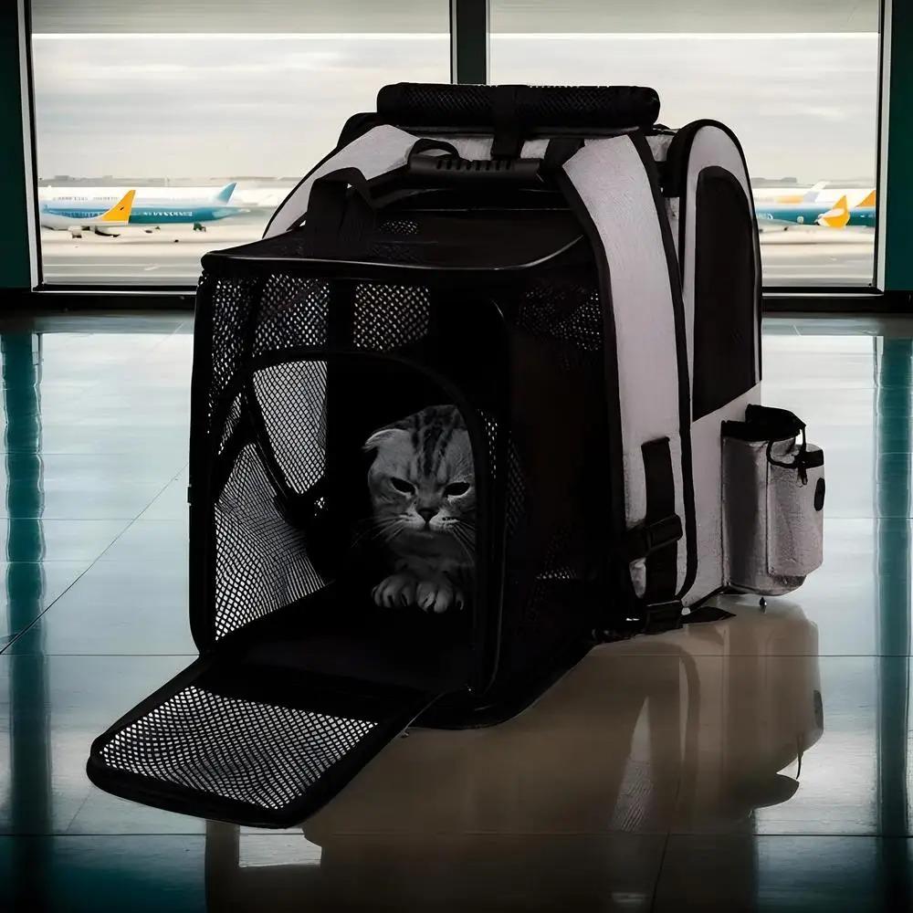Breathable Portable Puppy Backpack Foldable Expandable Cat Bag Pet Travel Bag  For Cat Dogs
