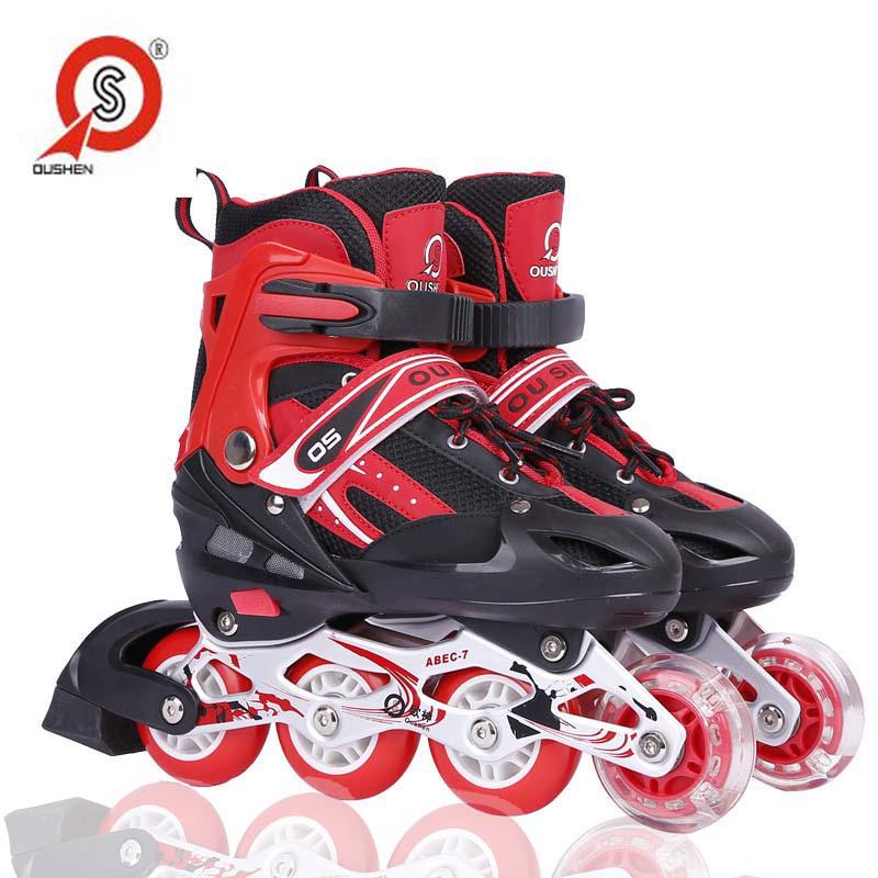 Adjustable 4-Wheel Children's Inline & Roller Skates - Unisex PU Single Flash Skates Without Protective Cover
