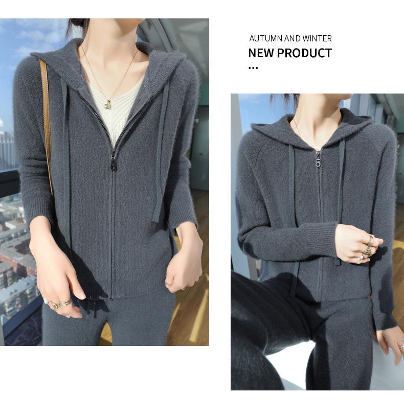 Women's Hooded Wool Knit Cardigan - Autumn & Winter Loose Fit Zipper Sweater Fashion Jacket