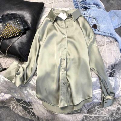 Women Draped Blouse Spring Autumn New Solid Color Breathable Long-sleeved Lapel Loose Bottoming Thin Shirt