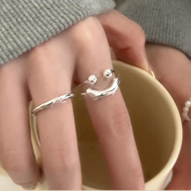 Korean Trendy Style Smiley Face Ring For Women Adjustable Fashionable Accessory Copper