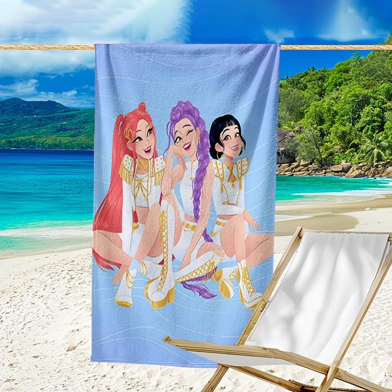 1pc KPop Demon Hunters11 Beach Towel, Beach and Seaside Swimming Pool Equipment, Fashion Pattern, Rectangular, Travel Essentials