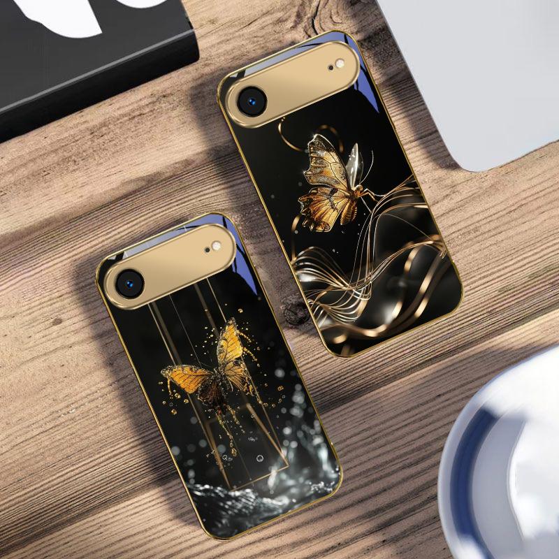 Der Goldene Schmetterling Für IPhone 17Pro Max 16 17 Pro 15 Pro 14 13 Plus 12 Mini 11Pro Max XR 16E 17Air Goldene Glas-Handyhülle