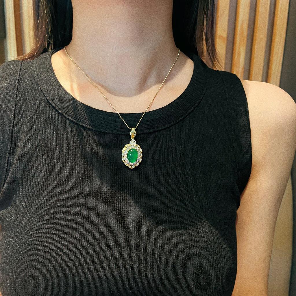 Full Green Yang Green Natural Agate Green Chalcedony Pendant Female Micro-Inlaid, Real Shot Fidelity