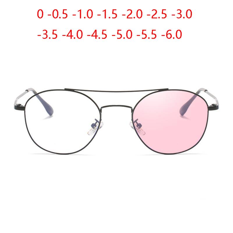 Sun Photochromic Pink/Gray/Tea Myopia Lens Prescription Spectacle Women Men Metal Oval Myopes Lunettes  0 -0.5 -1.0 -1.5 To -6.0