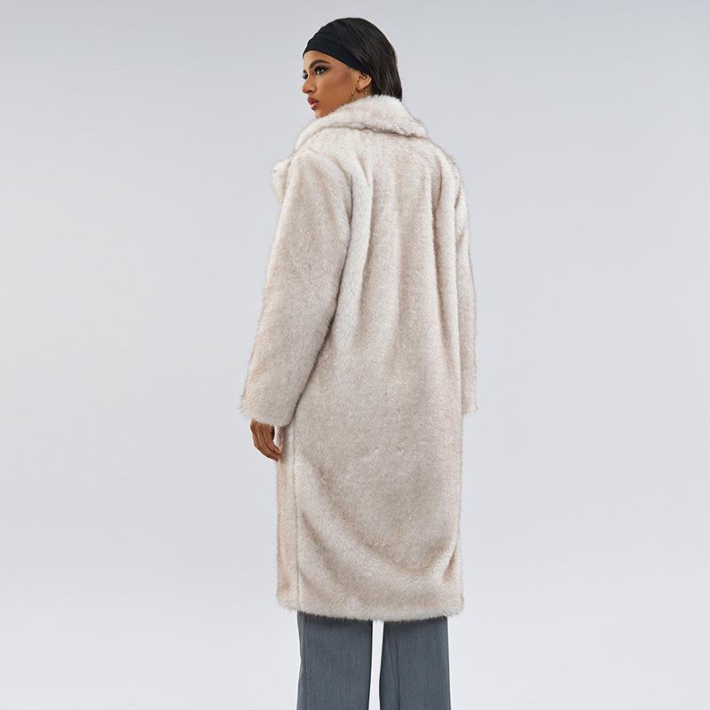 Langer flauschiger Kunstpelzmantel für Frauen Winterkleidung Verdicken Sie warme Reverskragen Plüschjacke Oberbekleidung Mantel weiblich