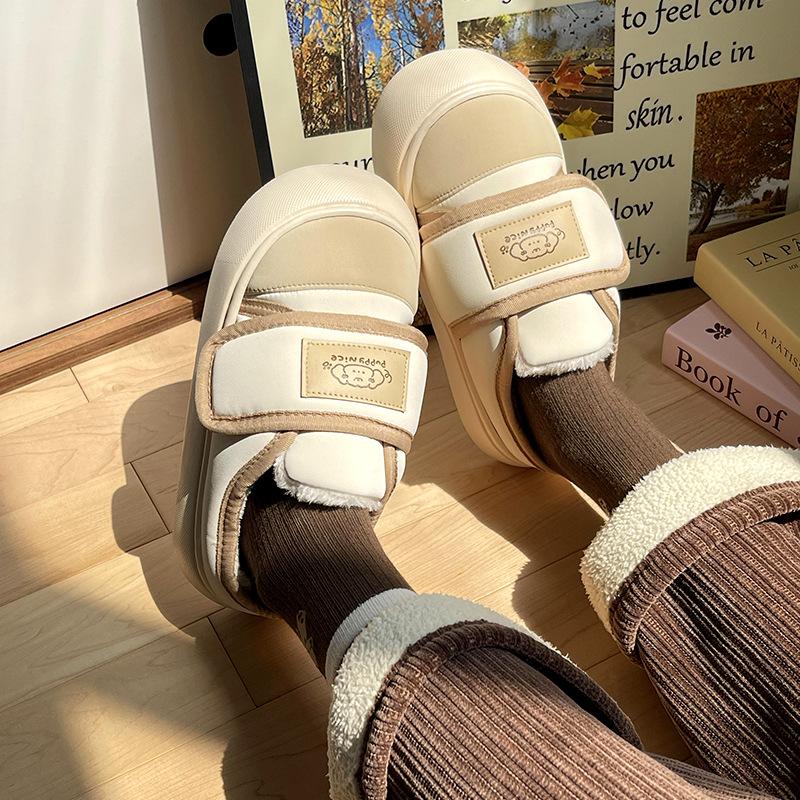 Velcro cotton slippers women's winter 2025 new indoor fashion thick bottom warm cotton drag women