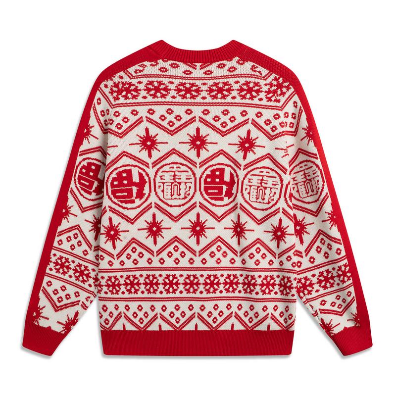 Li-Ning Comfortable Casual Simple Round Neck Pullover Long Sleeve Knit Sweater Men tops Red AMBV183-1