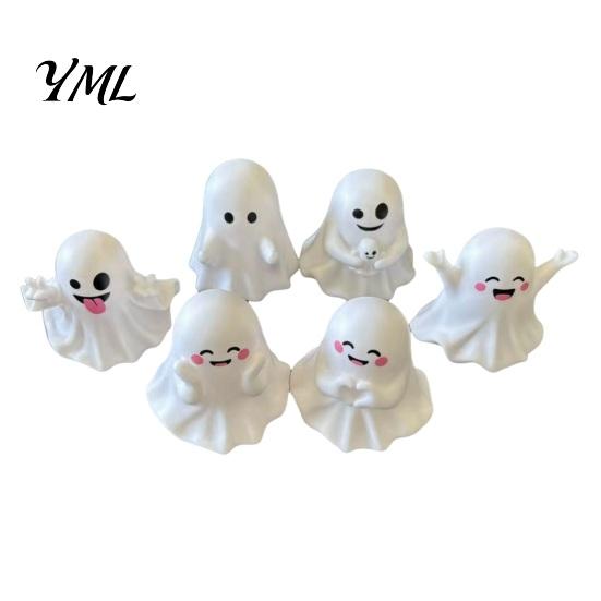 Cute PVC Halloween Ornaments 6Pcs Ghost Figurine, Pen Holder, Miniature Desk Decor, Funny Holiday Gifts for Coworkers Pencil Stand Ornament, Creative