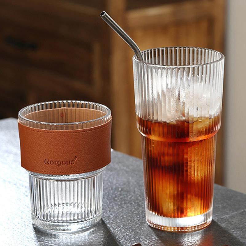 High Profile Horizontal Glass Straw Vertical  Cup With Lid Water Cup Iced Americano Latte Cup
