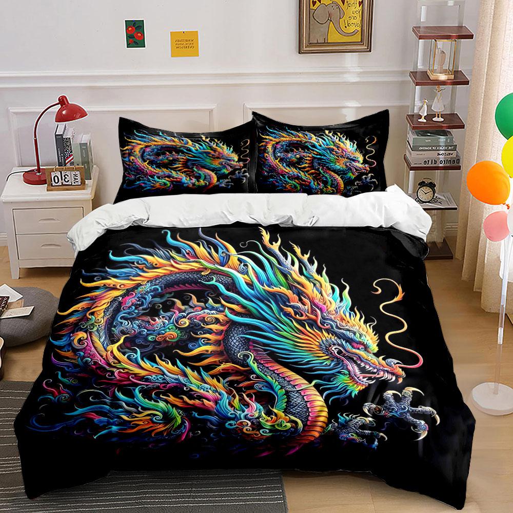 Colorful Dragon Artwork Decor Set Soft Comfortable Duvet Cover Bedding Set Included 1*Duvet Cover & 2*Pillowcases, Gift