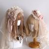 Original Handmade Lolita Hair Accessories Hairpin Flower Ball Bow Lace Champagne Headband Veil