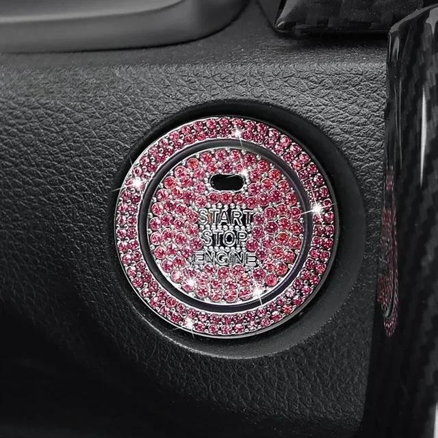 Car One-click Start Button Interior Engine Ignition Start Stop Button Protective Cover Crystal Decoration Car Accessories Amagi