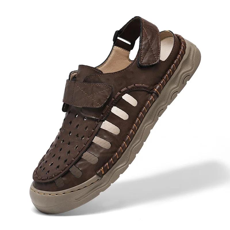 Fashion Men's Sandals Leather Male Hollow Out Walking Shoes Men Outdoor Driving Shoes Fashion Sneakers Non-Slip Casual Breathable Shoes