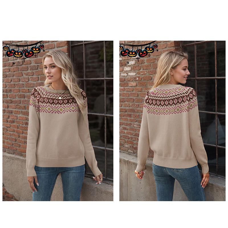 Höst Vinter Vintage Dam Stickad Tröja Patchwork Slim Dam Pullover