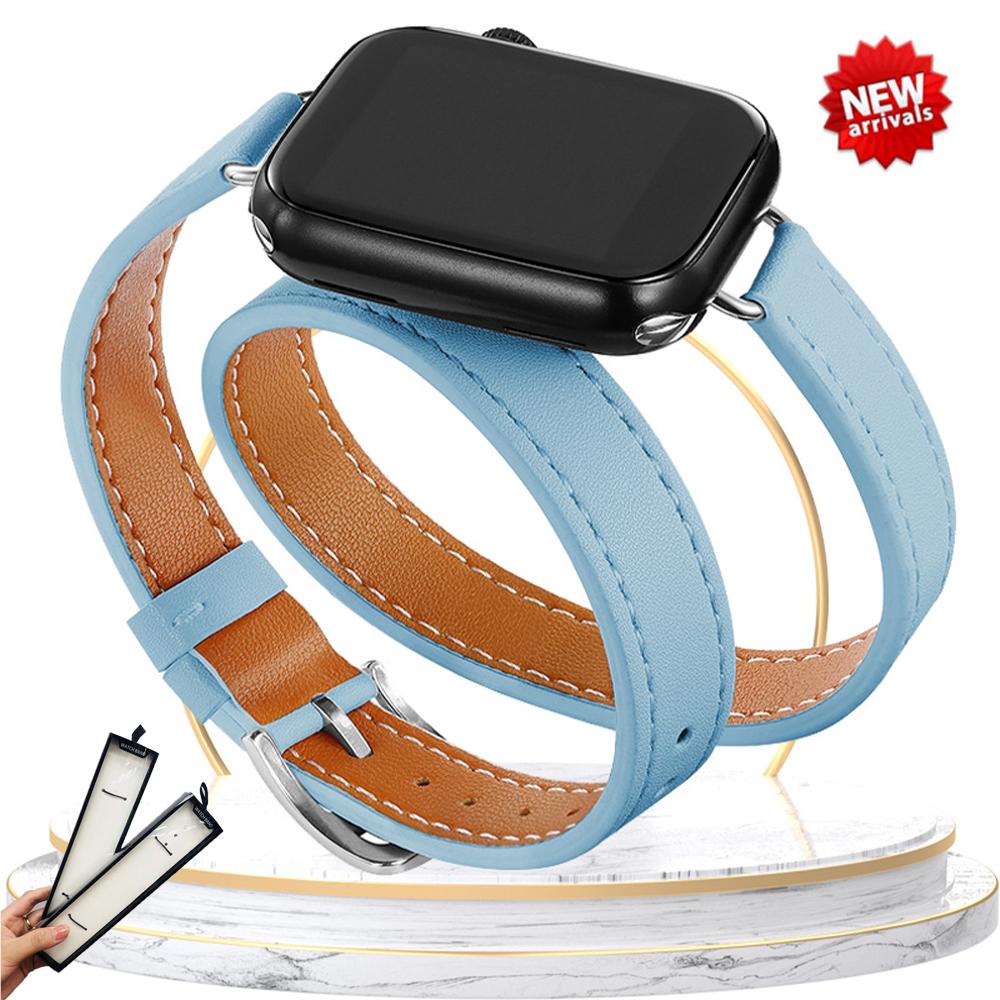 Double Tour leather Strap For Apple Watch ultra band 49mm 45mm 42mm 44mm Series 8 7 6 Se 5 4 3 2 Iwatch 6 38mm 40mm Correa 41mm