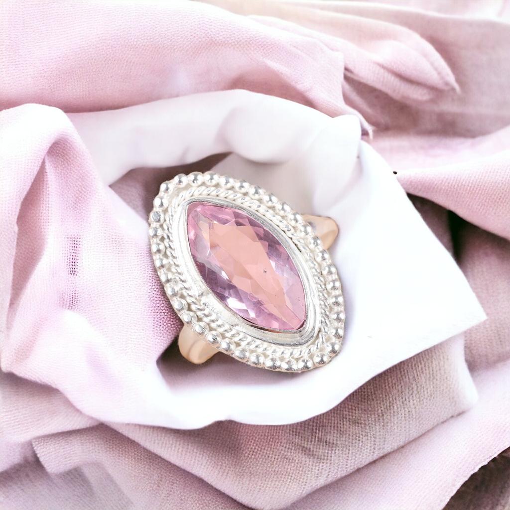 Natural Morganite Gemstone 925 Sterling Silver Jewelry Handmade Ring For Wedding RR-26-3