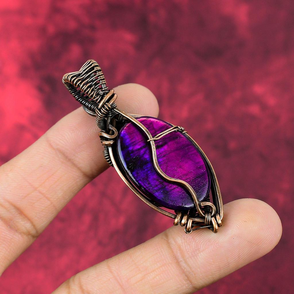 Purple Fire Labradorite Pendant Copper Wire Wrapped Pendant Handmade Labradorite Jewelry Gemstone Pendant Copper Wire Jewelry Gifts For Her