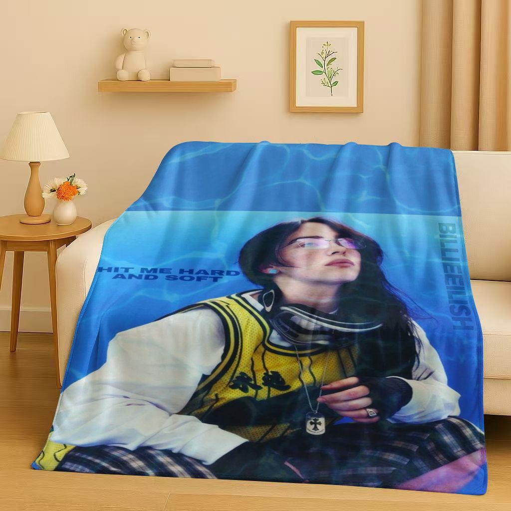 3D Billie Eilish Hit Me Hard and Soft Singer Flannel Blanket,Ultra Soft Warm Plush Throw for Home Bedroom Bed Sofa Cover Kids