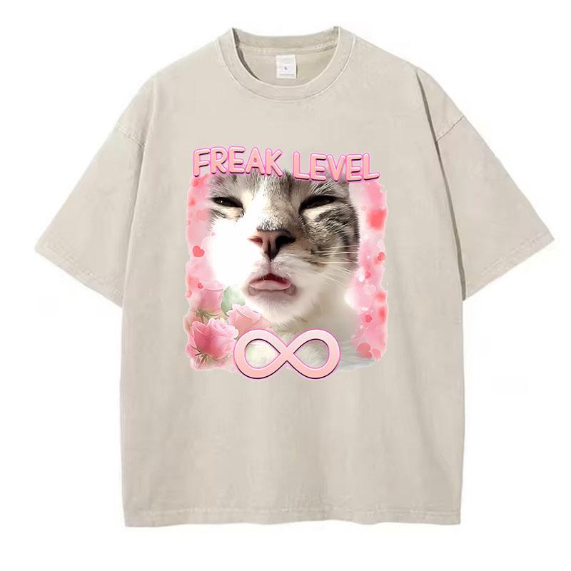 Y2k T Shirt Vintage Washed Cotton T-Shirt Funny Meme Cat Graphic Tee Casual Streetwear Spring Summer Clothing