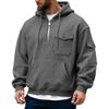 New autumn and winter men's sweater multi-pocket hooded long-sleeved fleece jacket top casual sports