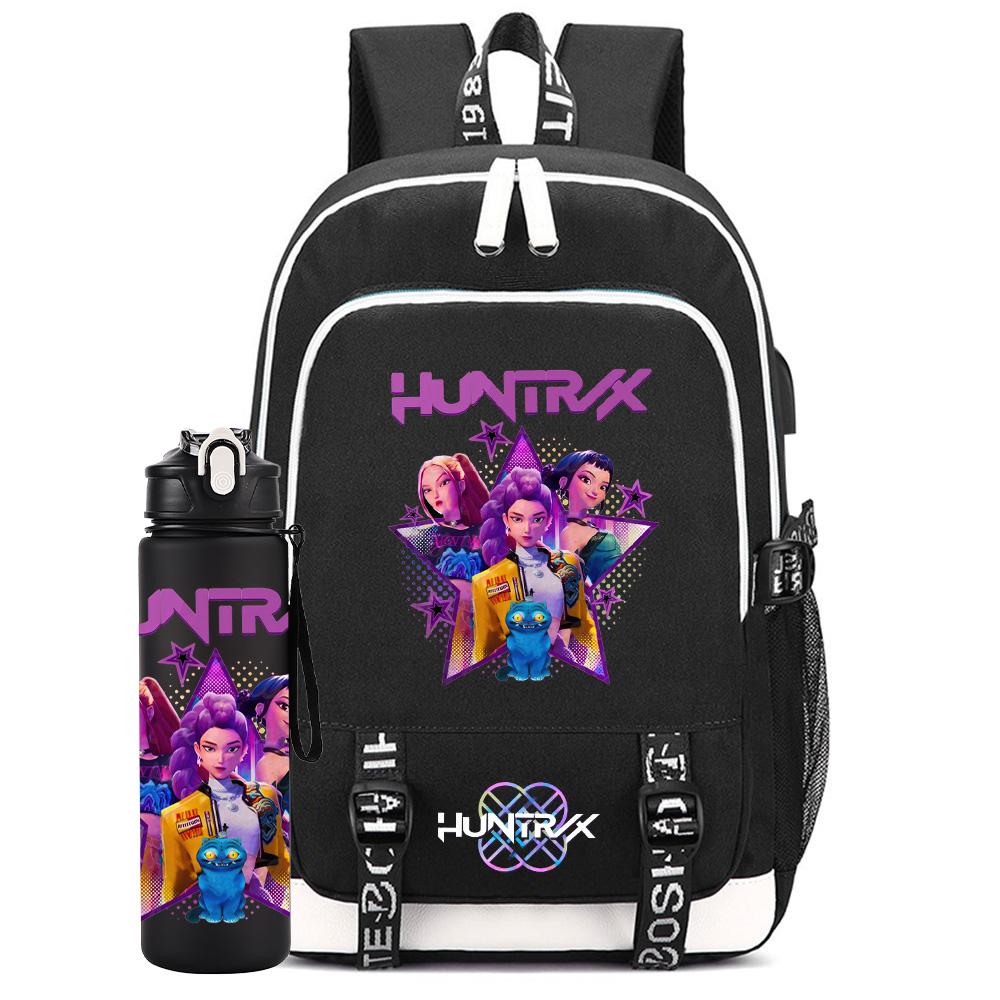 2Pcs/set Cartoon Kpop Backpack Large Capacity Bookbag With 750ml Water Bottler Laptop Student Boy Girl School Bag Waterproof Travel Bag Kid Gift