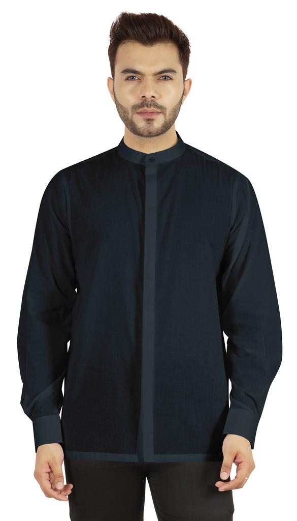 BestMan Mens Solid Shirt Mandarin Collar Long Sleeve Button-Up Formal Shirts Office