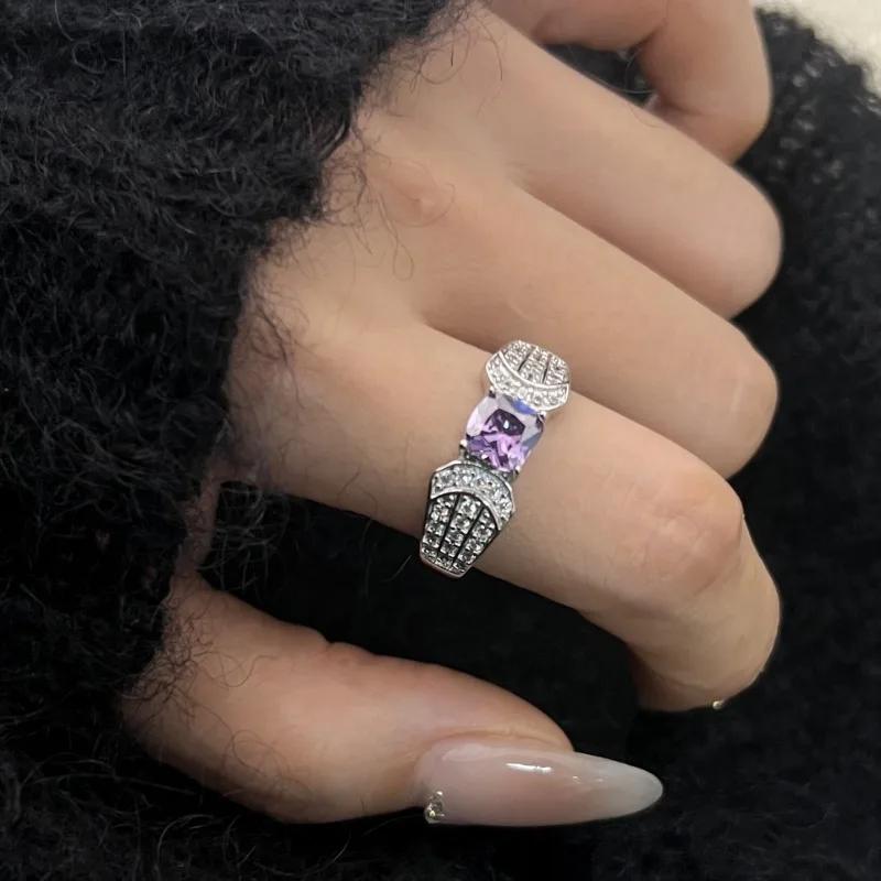 

exquisite inlay diamond High quality square purple gemstone rings for women fashion opening ring sparkling jewelry resizable