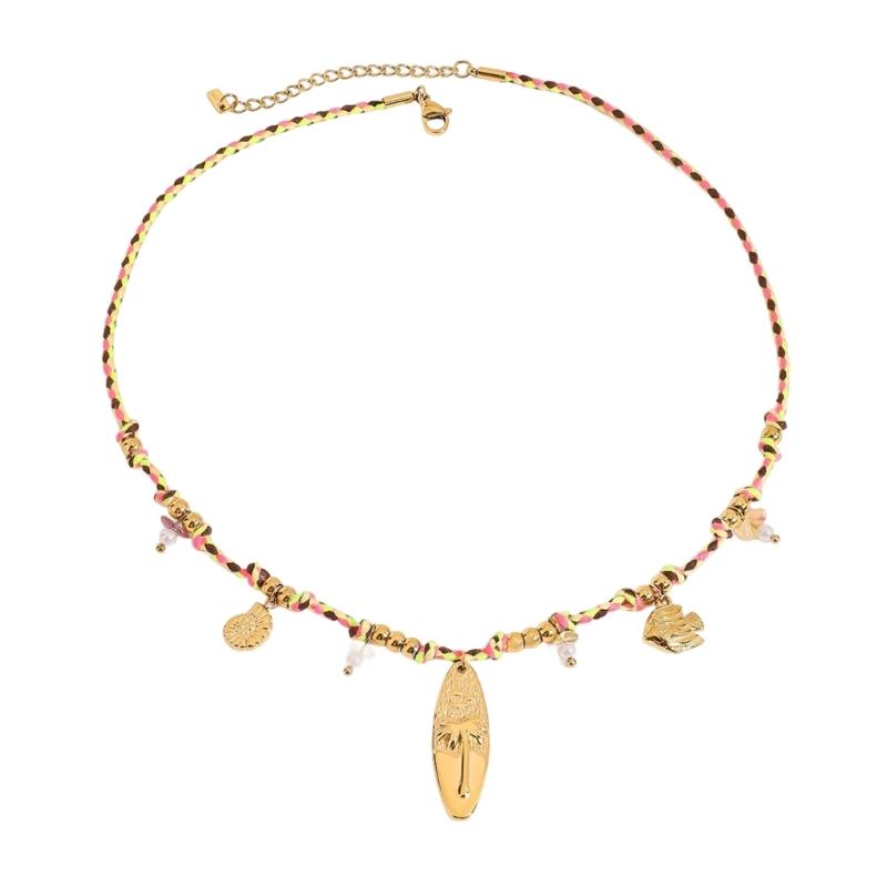 Bohemian Fish Pendant Adjustable Braided Cord Necklace Jewelry Gold Copper Oceanics Charm for Women