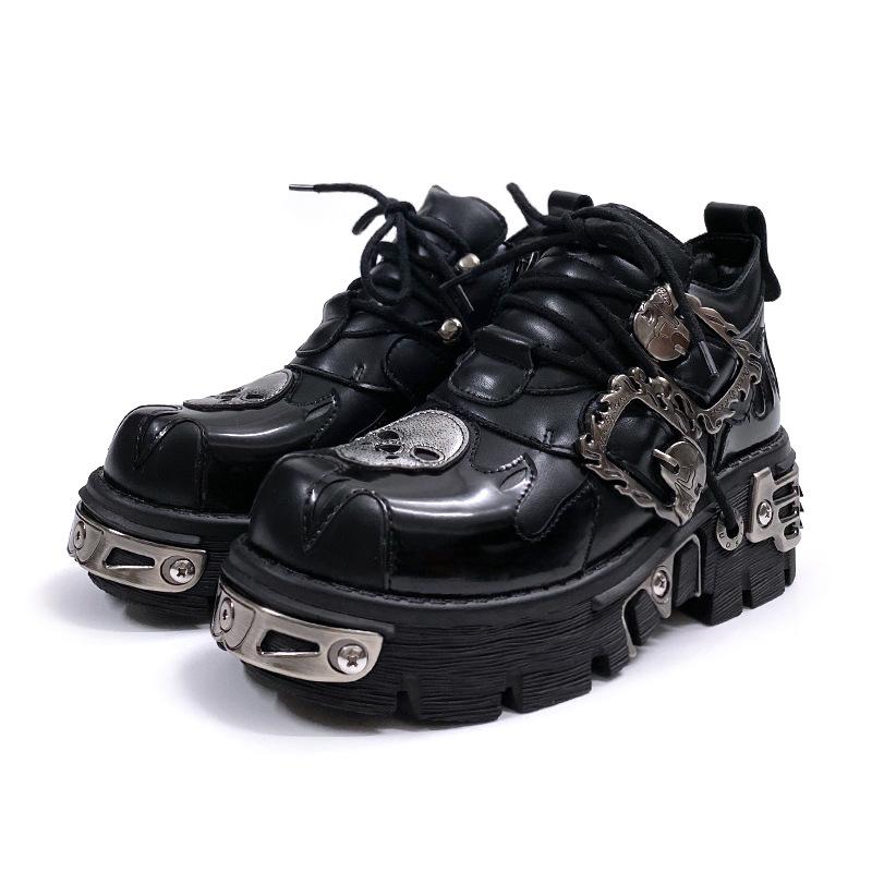 Muži a ženy Stejná subkultura Platformové boty Děti Goth Punk styl Lebka Niche Jednoduché boty Tmavé Malé kožené boty