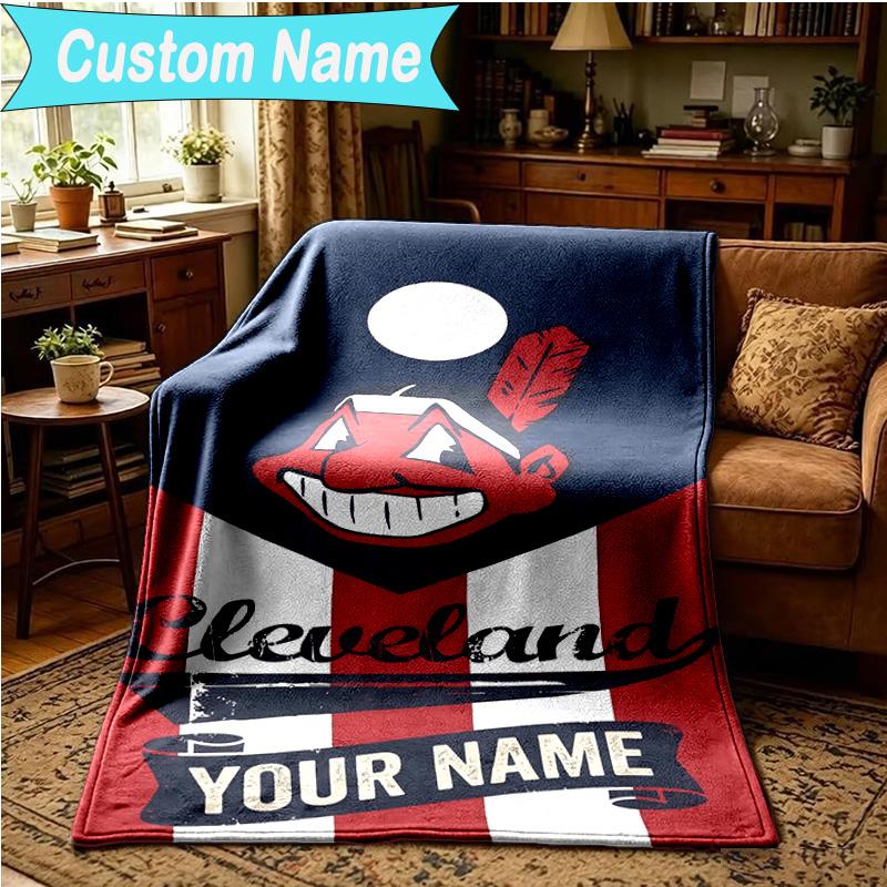 1PC Custom Name Blanket Indians Football Flannel Blankets Patterns Throw Blanket All-Season Soft Gift for Couch, Bed, Camping, Birthday Gifts