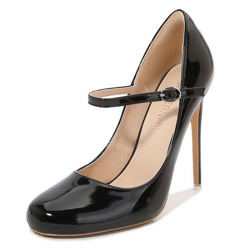 

Women Patent Leather High Thin Heel Shoes Ankle Strap Women Pumps for Office Nightclub Party Wedding Cross Dressing Wide Shoes 42 чорний