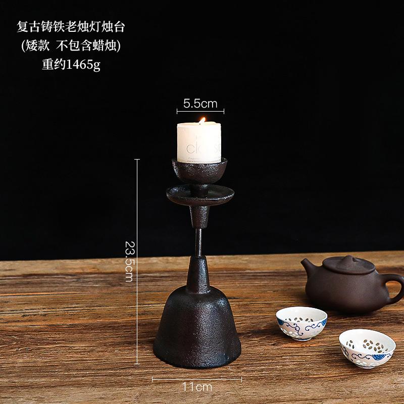 Vintage Cast Iron Candle Holder Classic Chinese Tea Ceremony Decoration Home Décor Ornament