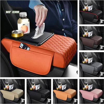 5 In 1 Car Armrest Cushion Elbow Support 2 Cup Holder Car Armrest Storage Box with Tissue Box Non-slip Auto Armrest Cover Mat