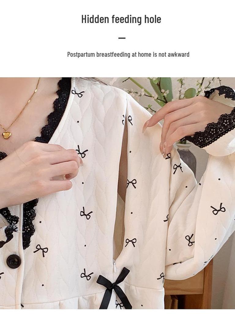 Umstandspajamakleid aus Luftbaumwolle für Herbst/Winter - Übergröße für pränatale, Krankenhaus- und postpartale/Stillzeit-Nutzung