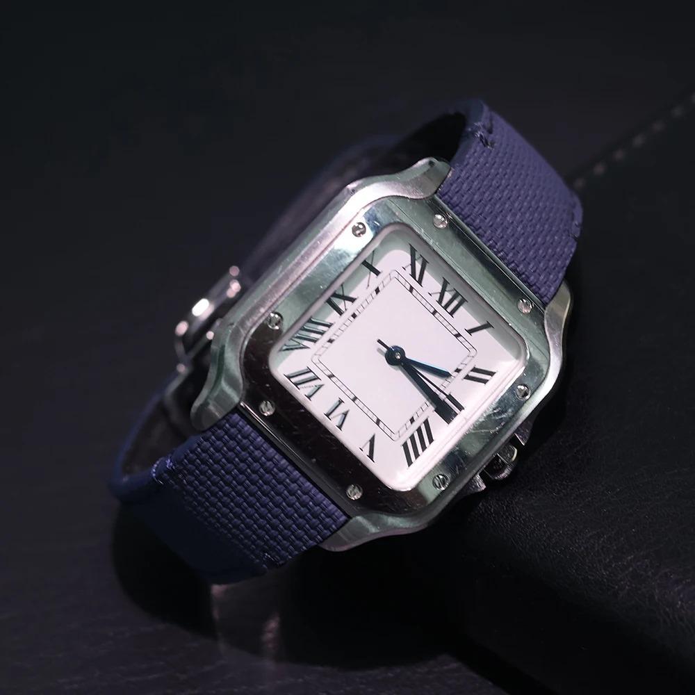 19mm 21mm FKM-Gummi-Uhrenarmband für Cartier Santos WSSA0009 WSSA0010 WHSA0021 Schnellwechsel-Stahl-Endstück-Verbindungsglied-Uhrenarmband