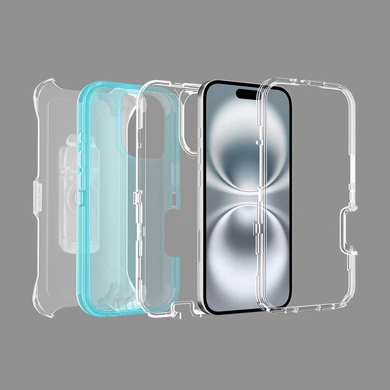 IP16 Transparent Phone Case for Apple iPhone 16 - Three-in-One Protective Cover